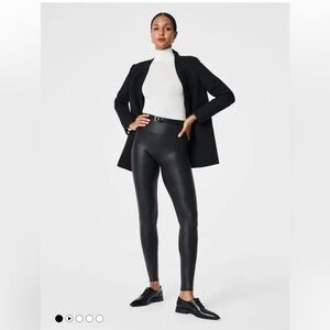 SPANX Women’s Black SPANXshape Faux Leather Leggings Size 1x Petite Plus Size